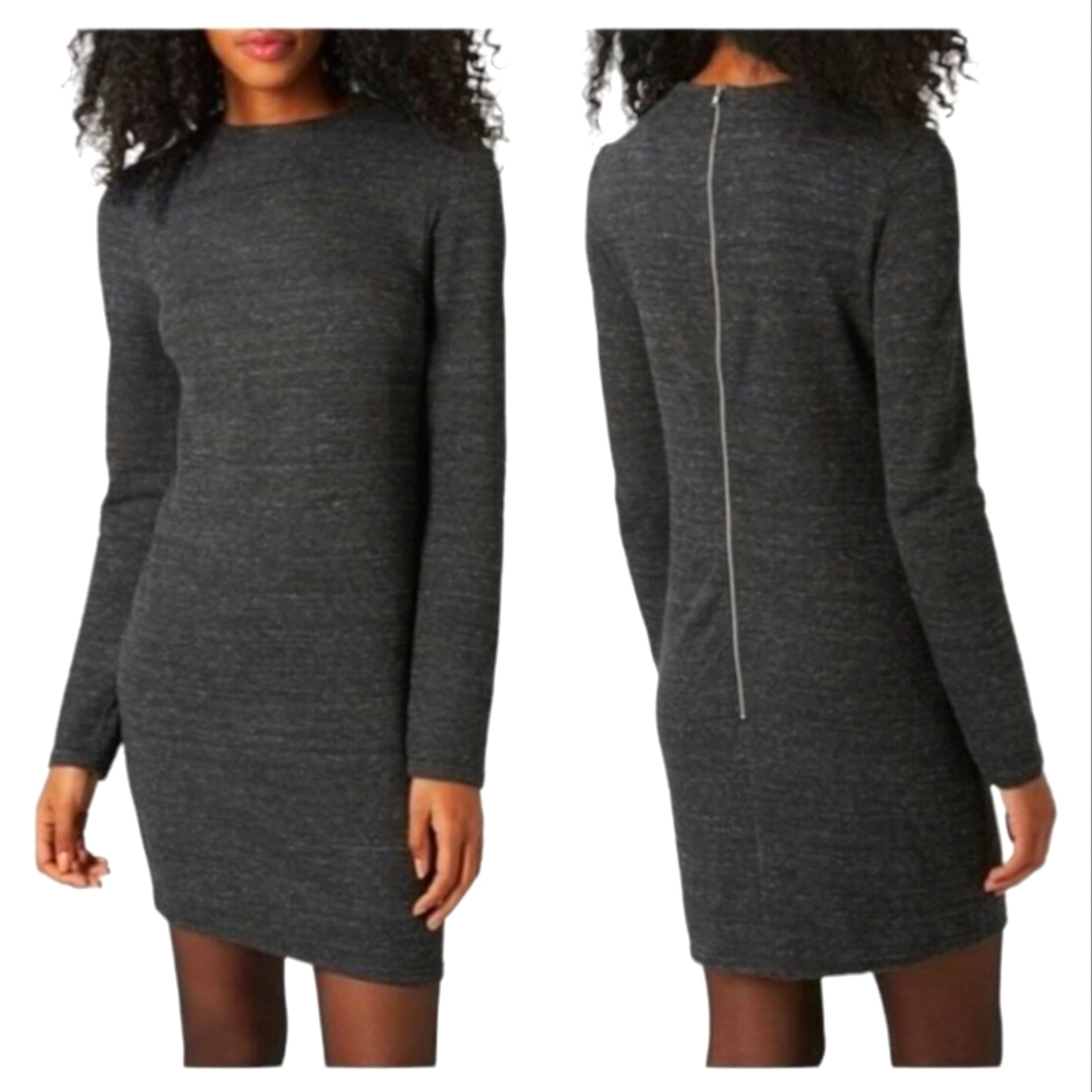 Topshop Zip Up Fitted Mini Sweater Dress Dark Gray Bodycon Womens Size 6